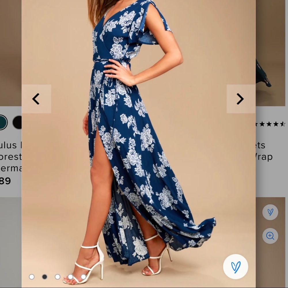✨ NWT Lulu’s Heart of Marigold Navy Blue Floral Print Wrap Maxi Dress